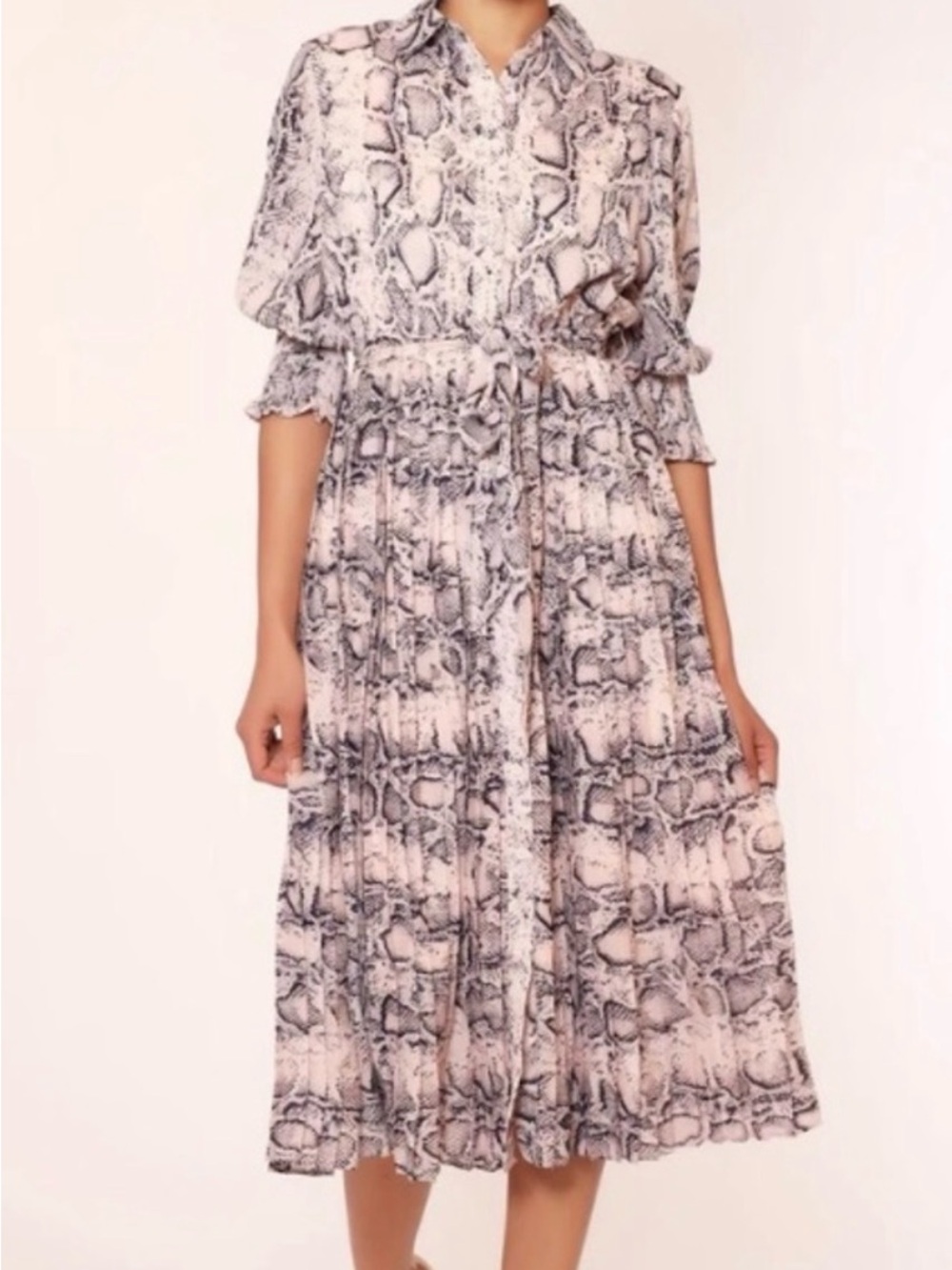 Gracia Snake-Print Midi Dress in Blush and Gray